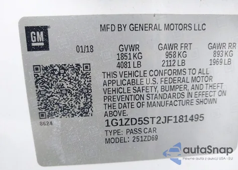 2018 Chevrolet Malibu Lt из США, поврежденный, VIN 1G1ZD5ST2JF181495